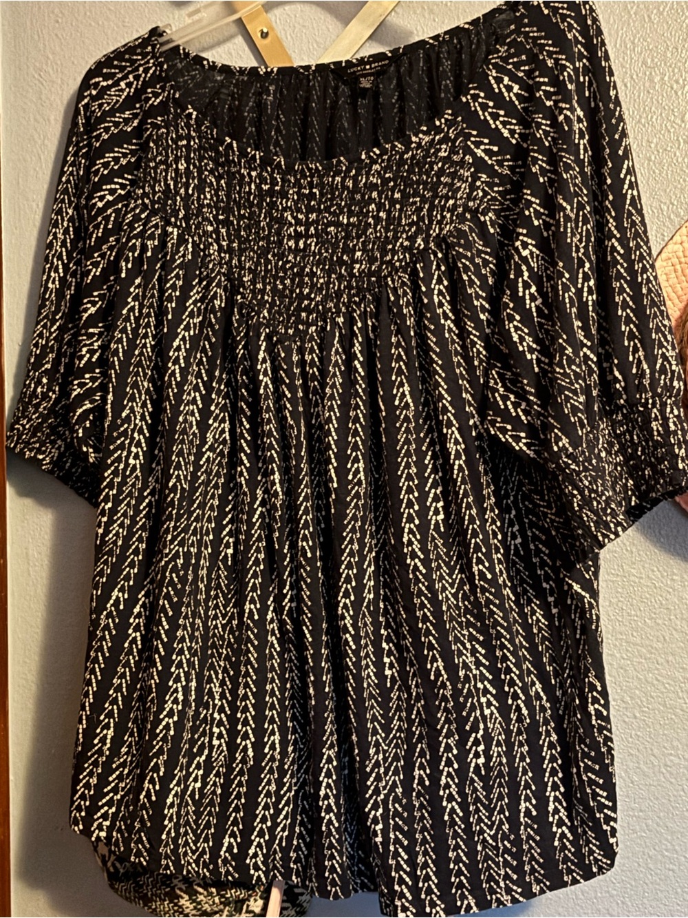 Lucky Brand Navy and White Smocked Off-Shoulder Women's plus size Top